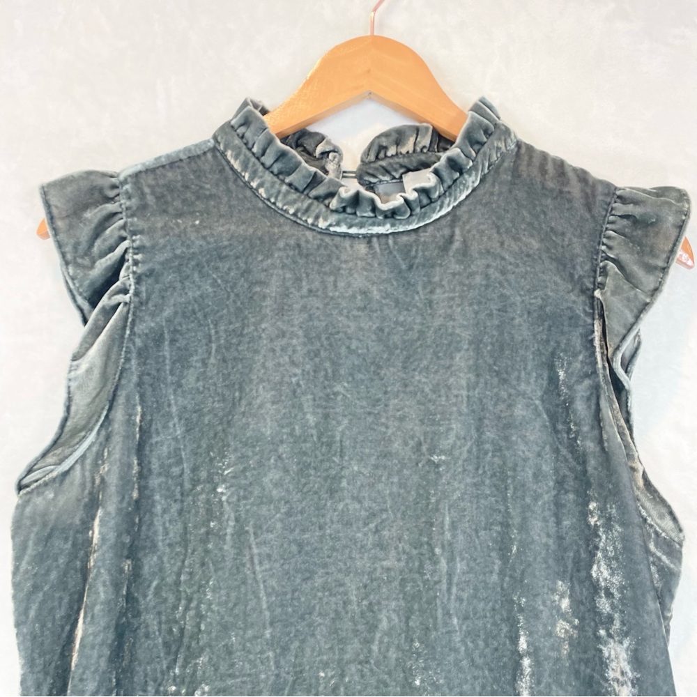 Loft Velvet Top Ruffle Flutter Mock Neck Shell Shirt Medium - Picture 4 of 9